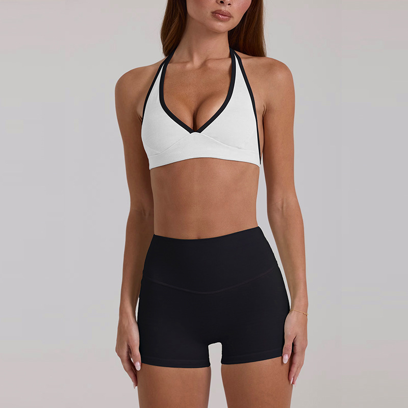 New yoga outfit high-waisted hip-lifting and tummy-controlling shorts, three-quarter length, suspender top, beautiful back, running sports bra and underwear set