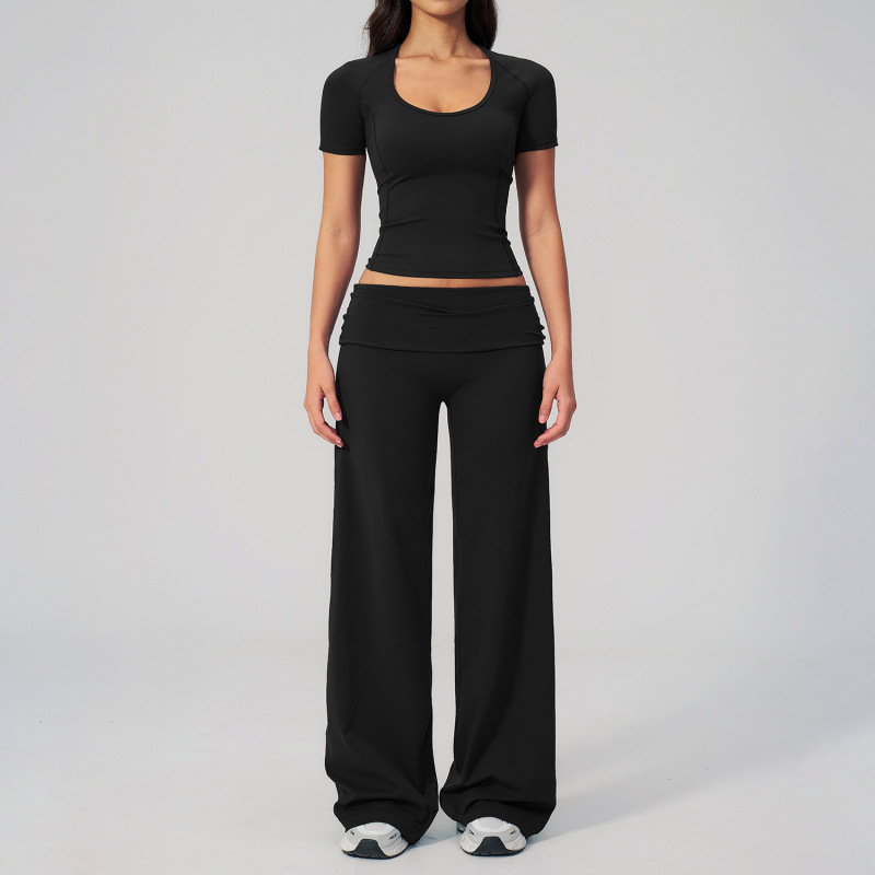 Cross-Border Fitness Sports Yoga Clothing Set, New Summer Casual Short-Sleeved Suit for Women, Slimming Two-Piece Set 5558