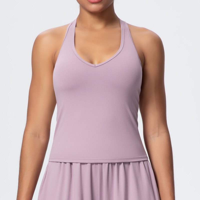 Cross-Border European and American Nude Breathable Drawstring Wide-Leg Pants Fitness Halter Vest Fashionable Strap Long-Sleeved Sports Yoga Wear
