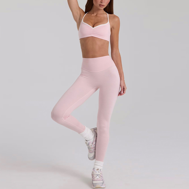 New yoga outfit high-waisted hip-lifting and tummy-controlling shorts, three-quarter length, suspender top, beautiful back, running sports bra and underwear set