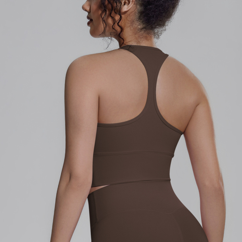 New cross-border solid color racerback tight-fitting breathable sports bra for running, fitness, yoga, vest top for women