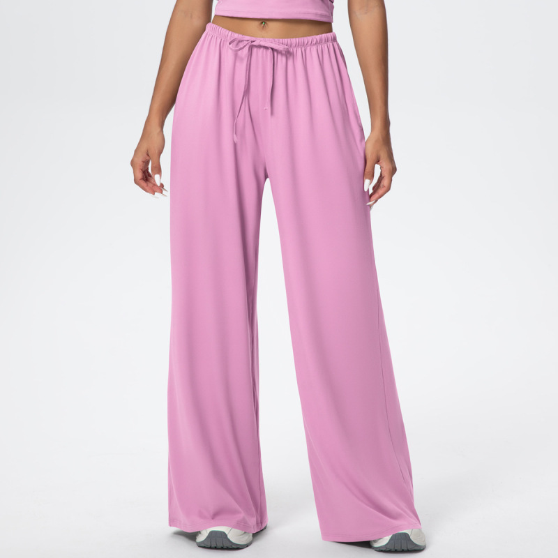 Cross-Border European and American Nude Breathable Drawstring Wide-Leg Pants Fitness Halter Vest Fashionable Strap Long-Sleeved Sports Yoga Wear