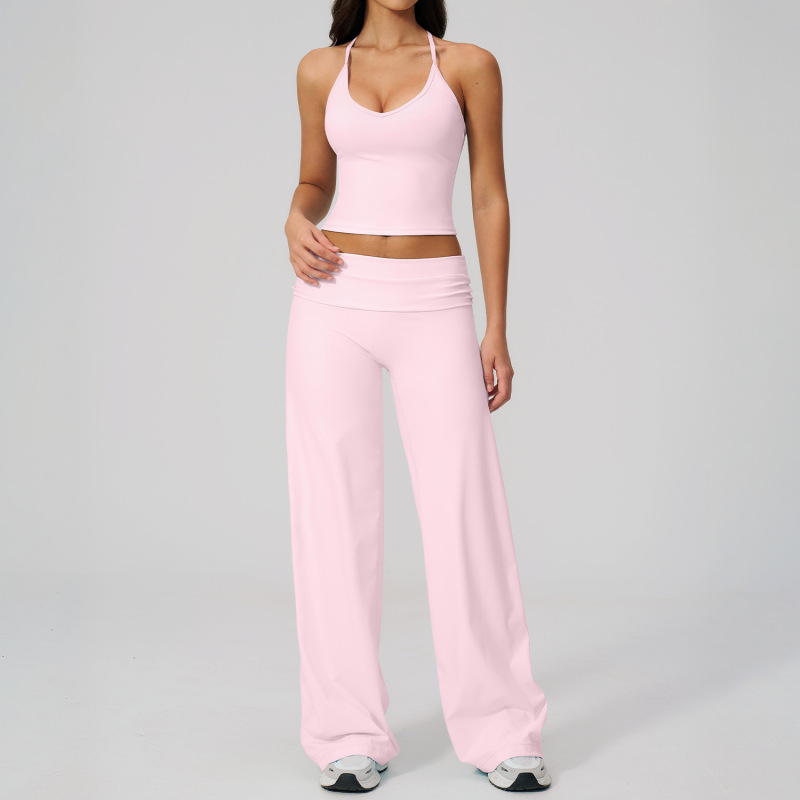Cross-Border Tight-Fitting Racerback Sports Set with Versatile Waistband, Casual European and American Style Yoga Set 5558
