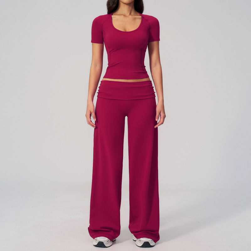Cross-Border Fitness Sports Yoga Clothing Set, New Summer Casual Short-Sleeved Suit for Women, Slimming Two-Piece Set 5558
