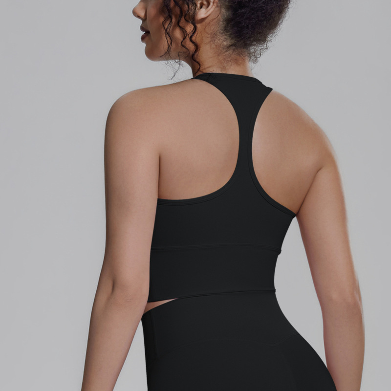 New cross-border solid color racerback tight-fitting breathable sports bra for running, fitness, yoga, vest top for women