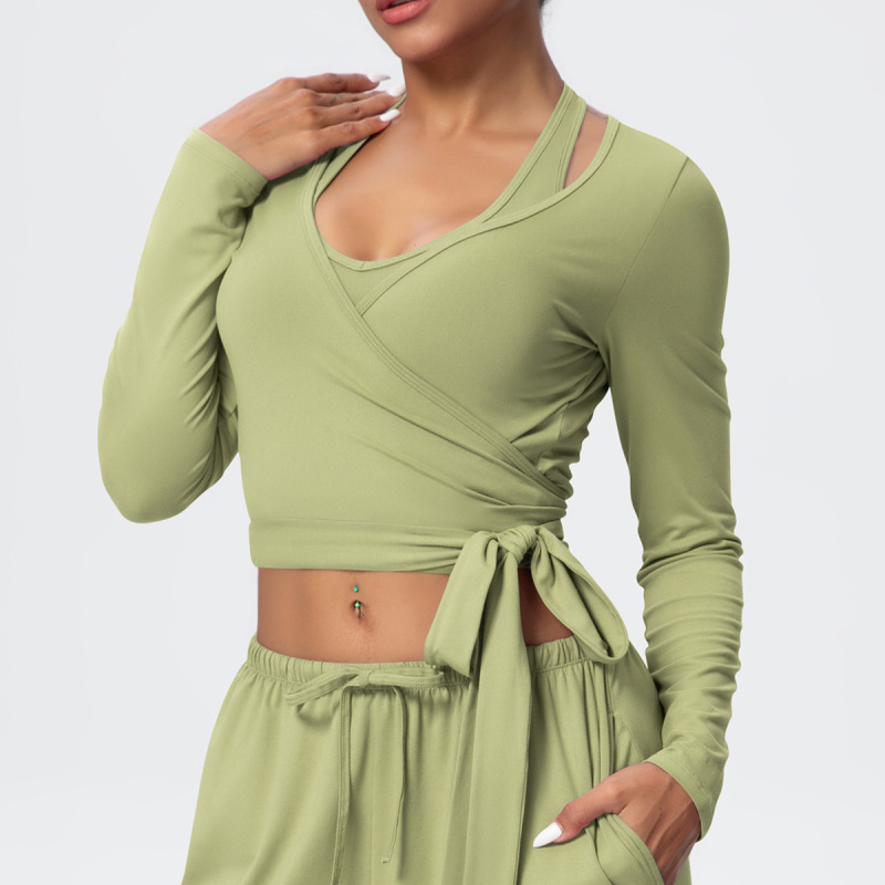 Cross-Border European and American Nude Breathable Drawstring Wide-Leg Pants Fitness Halter Vest Fashionable Strap Long-Sleeved Sports Yoga Wear
