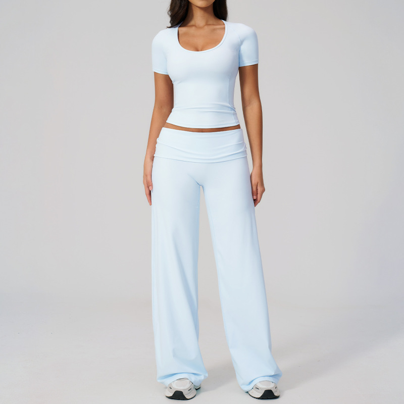 Cross-Border Fitness Sports Yoga Clothing Set, New Summer Casual Short-Sleeved Suit for Women, Slimming Two-Piece Set 5558