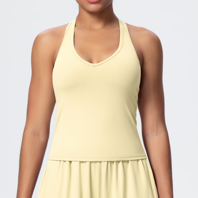 Cross-Border European and American Nude Breathable Drawstring Wide-Leg Pants Fitness Halter Vest Fashionable Strap Long-Sleeved Sports Yoga Wear