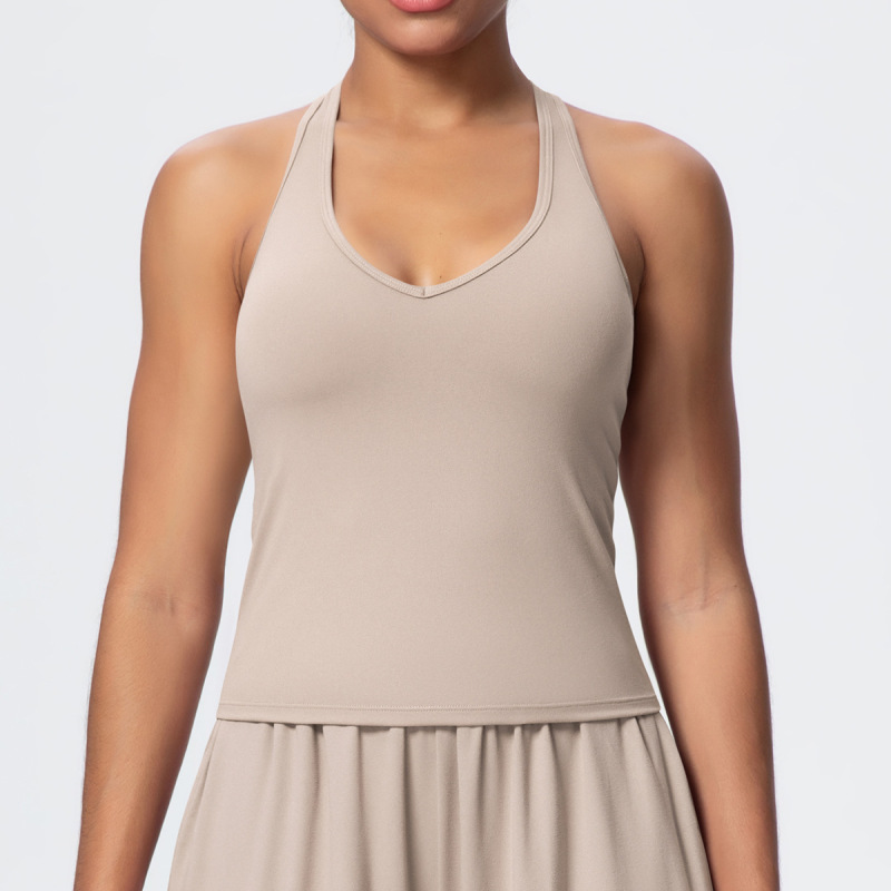 Cross-Border European and American Nude Breathable Drawstring Wide-Leg Pants Fitness Halter Vest Fashionable Strap Long-Sleeved Sports Yoga Wear