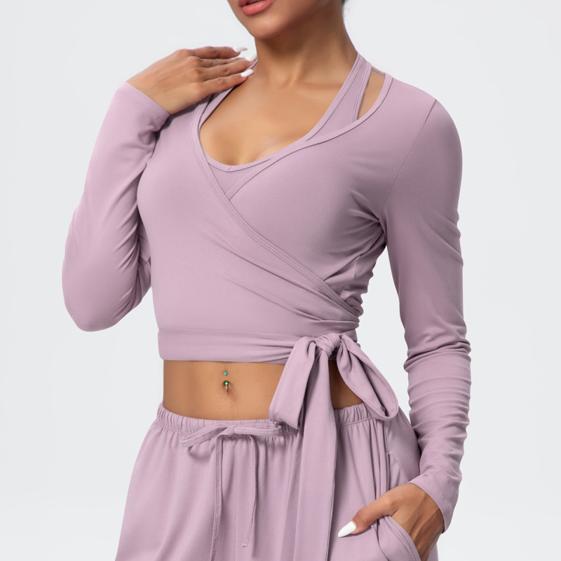 Cross-Border European and American Nude Breathable Drawstring Wide-Leg Pants Fitness Halter Vest Fashionable Strap Long-Sleeved Sports Yoga Wear