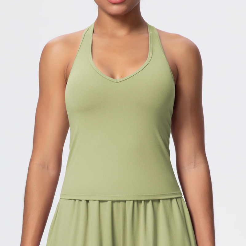Cross-Border European and American Nude Breathable Drawstring Wide-Leg Pants Fitness Halter Vest Fashionable Strap Long-Sleeved Sports Yoga Wear