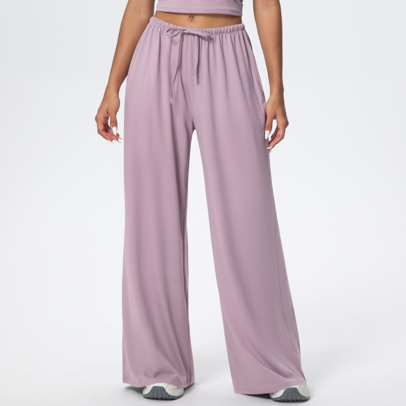 Cross-Border European and American Nude Breathable Drawstring Wide-Leg Pants Fitness Halter Vest Fashionable Strap Long-Sleeved Sports Yoga Wear