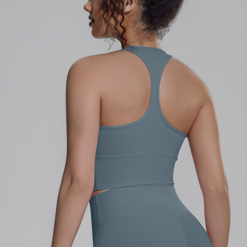 New cross-border solid color racerback tight-fitting breathable sports bra for running, fitness, yoga, vest top for women