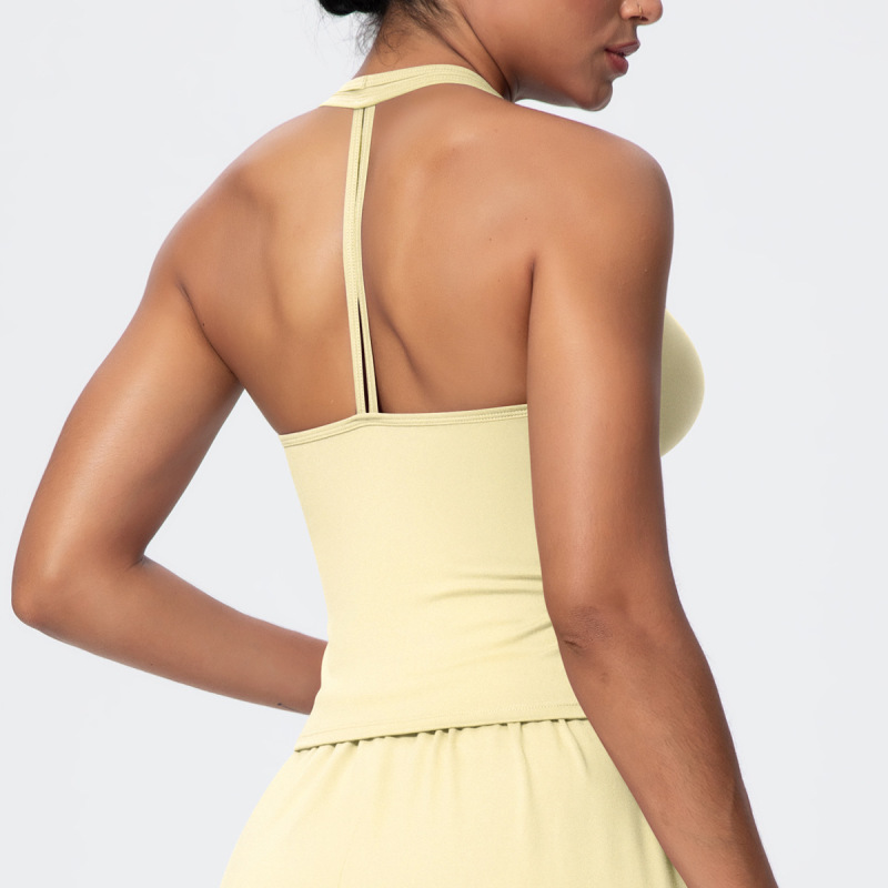 Cross-Border European and American Nude Breathable Drawstring Wide-Leg Pants Fitness Halter Vest Fashionable Strap Long-Sleeved Sports Yoga Wear