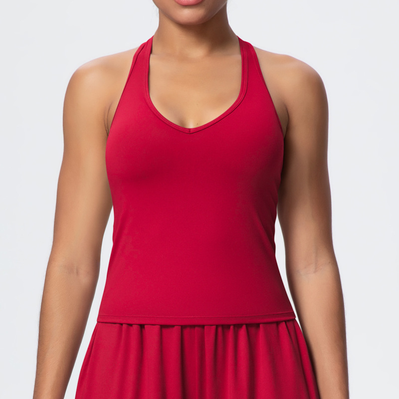 Cross-Border European and American Nude Breathable Drawstring Wide-Leg Pants Fitness Halter Vest Fashionable Strap Long-Sleeved Sports Yoga Wear