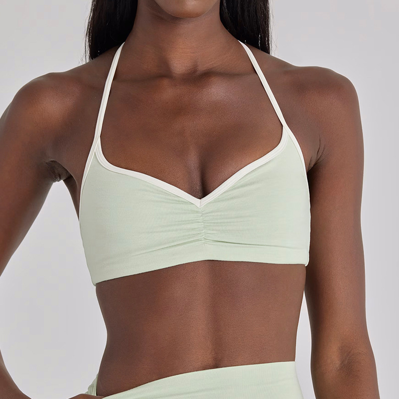New yoga outfit high-waisted hip-lifting and tummy-controlling shorts, three-quarter length, suspender top, beautiful back, running sports bra and underwear set