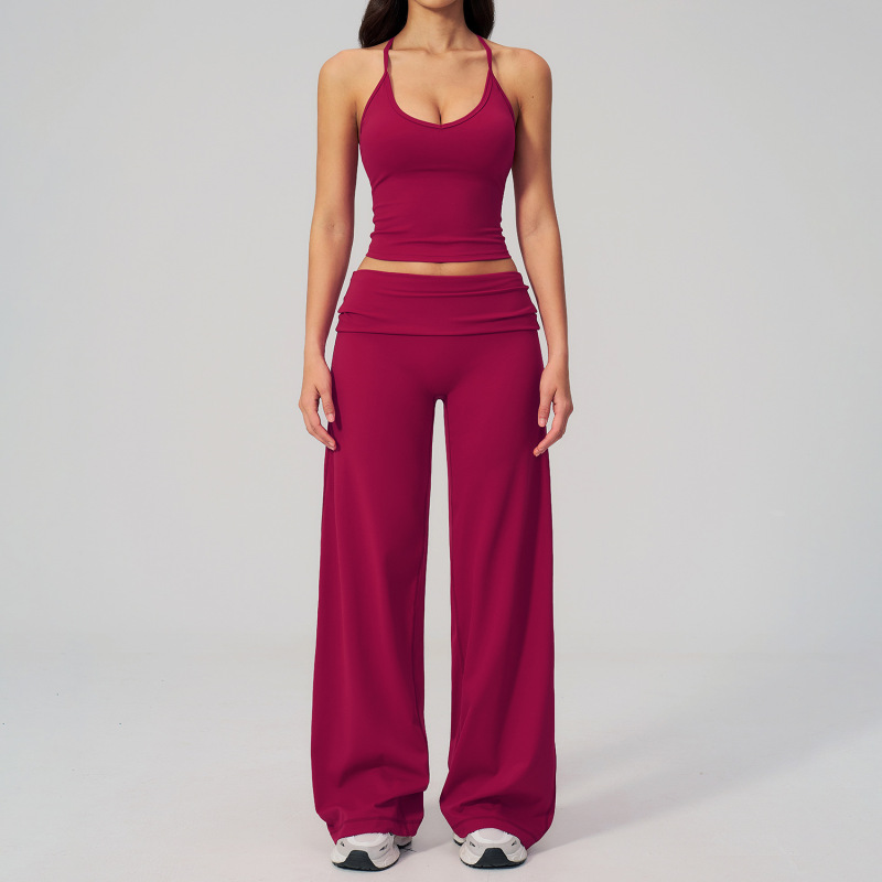 Cross-Border Tight-Fitting Racerback Sports Set with Versatile Waistband, Casual European and American Style Yoga Set 5558