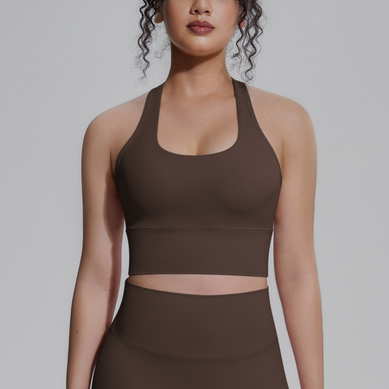 New cross-border solid color racerback tight-fitting breathable sports bra for running, fitness, yoga, vest top for women