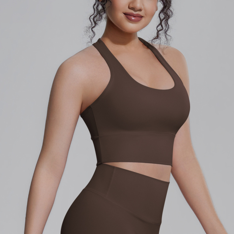 New cross-border solid color racerback tight-fitting breathable sports bra for running, fitness, yoga, vest top for women
