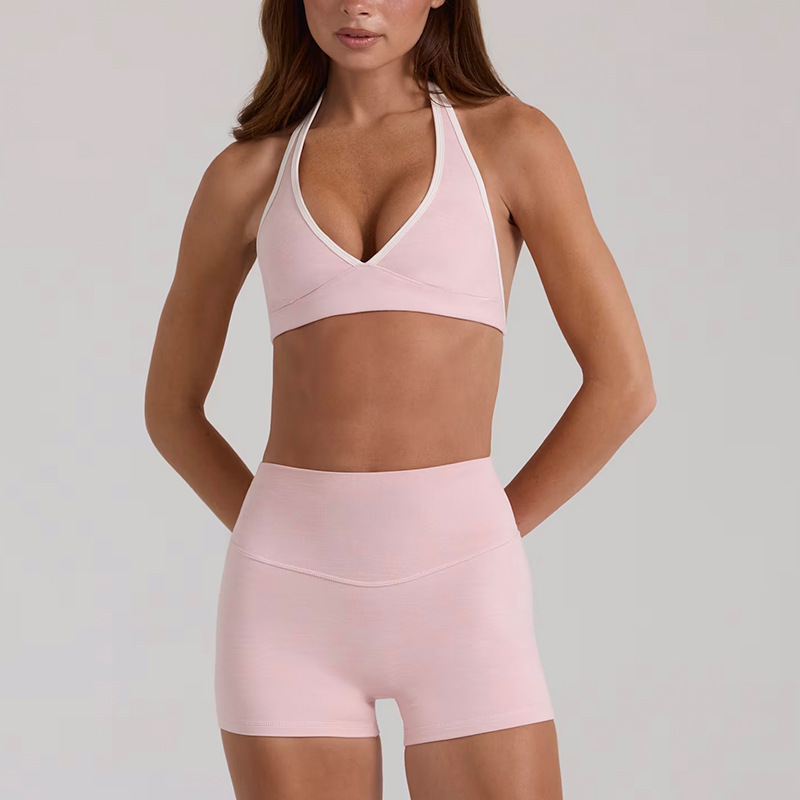 New yoga outfit high-waisted hip-lifting and tummy-controlling shorts, three-quarter length, suspender top, beautiful back, running sports bra and underwear set