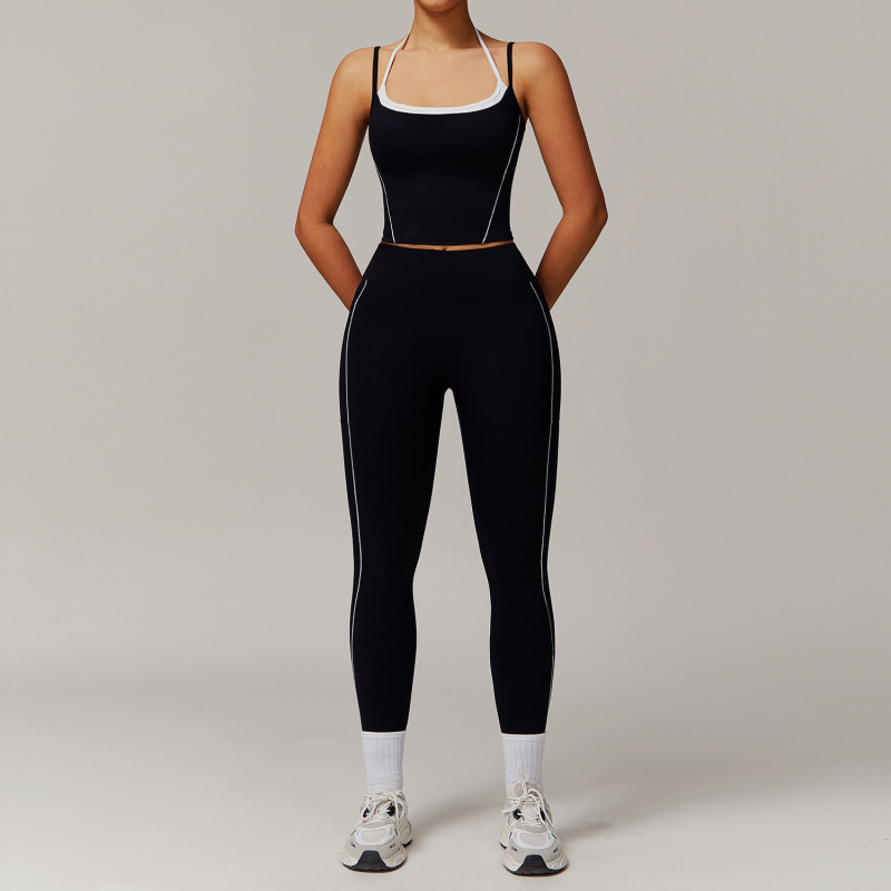 Zechuang fake two-piece neck back yoga suit fold high waist leisure Joker fitness sports suit 5009