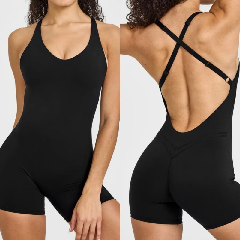 Cross-Border New Style Yoga Back-Beautiful Jumpsuit for Women with Chest Pads, High Elasticity, Breathable, Push-Up, Quick-Drying Sports and Fitness Jumpsuit