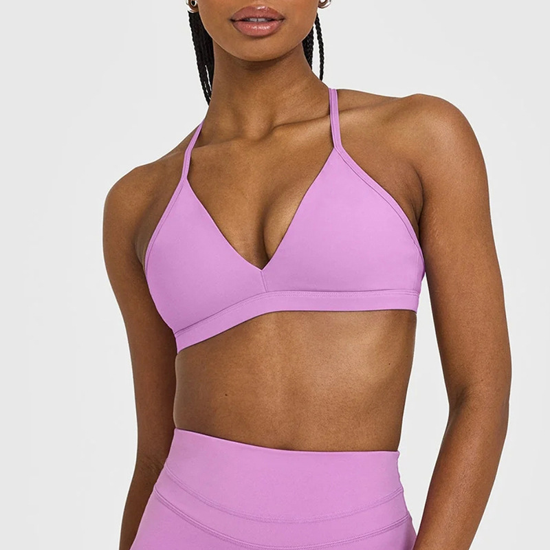Foreign trade low-cut front V nude skin-friendly sling adjustable chest cushion quarterpants yoga fitness sports suit