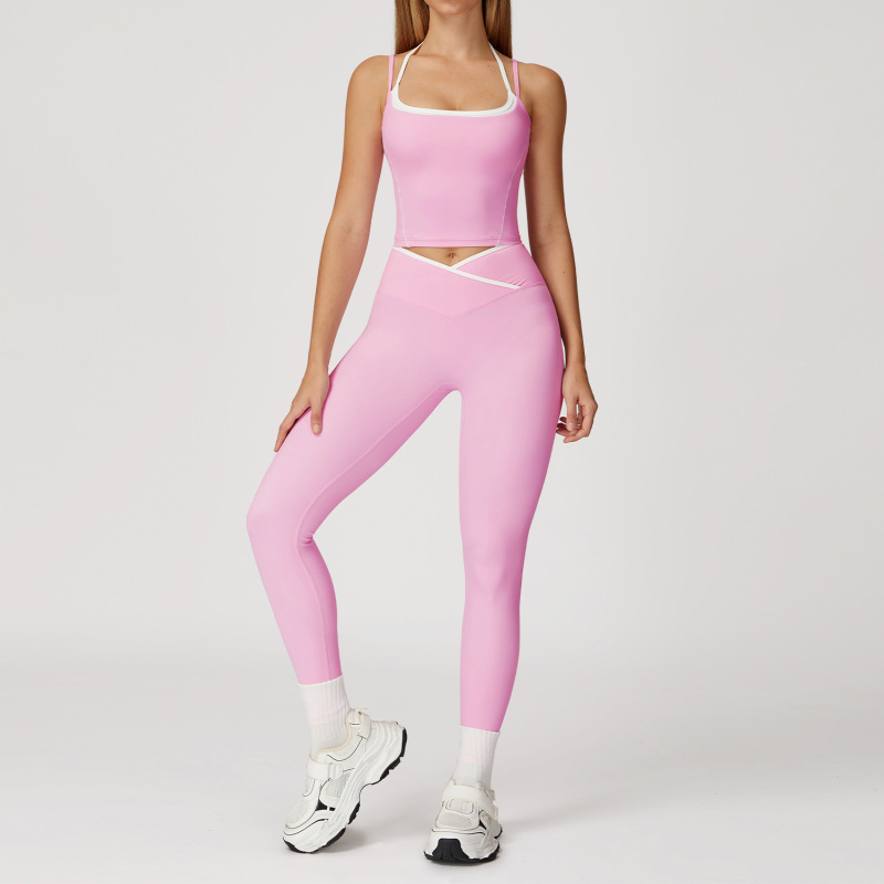 Zechuang fake two-piece neck back yoga suit fold high waist leisure Joker fitness sports suit 5009