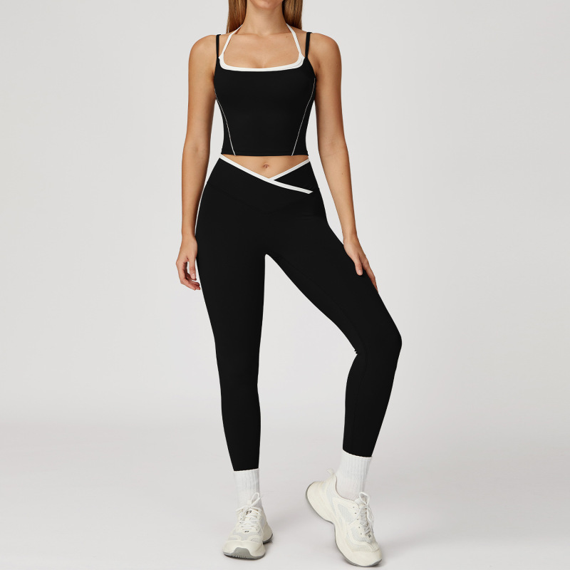 Zechuang fake two-piece neck back yoga suit fold high waist leisure Joker fitness sports suit 5009