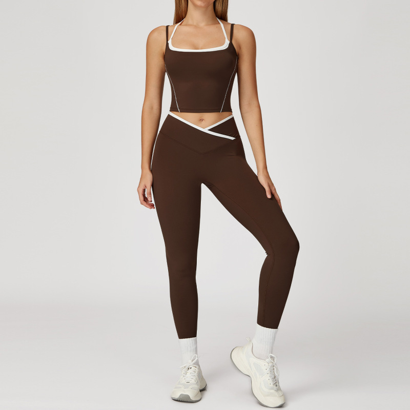 Zechuang fake two-piece neck back yoga suit fold high waist leisure Joker fitness sports suit 5009