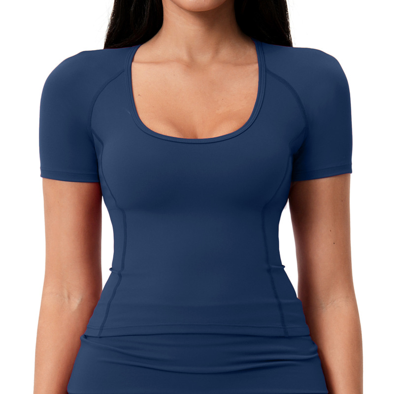 Cross-border brushed yoga T-shirt with 3D lines, slim fit, tummy control, short sleeves, outdoor sports running top 5558