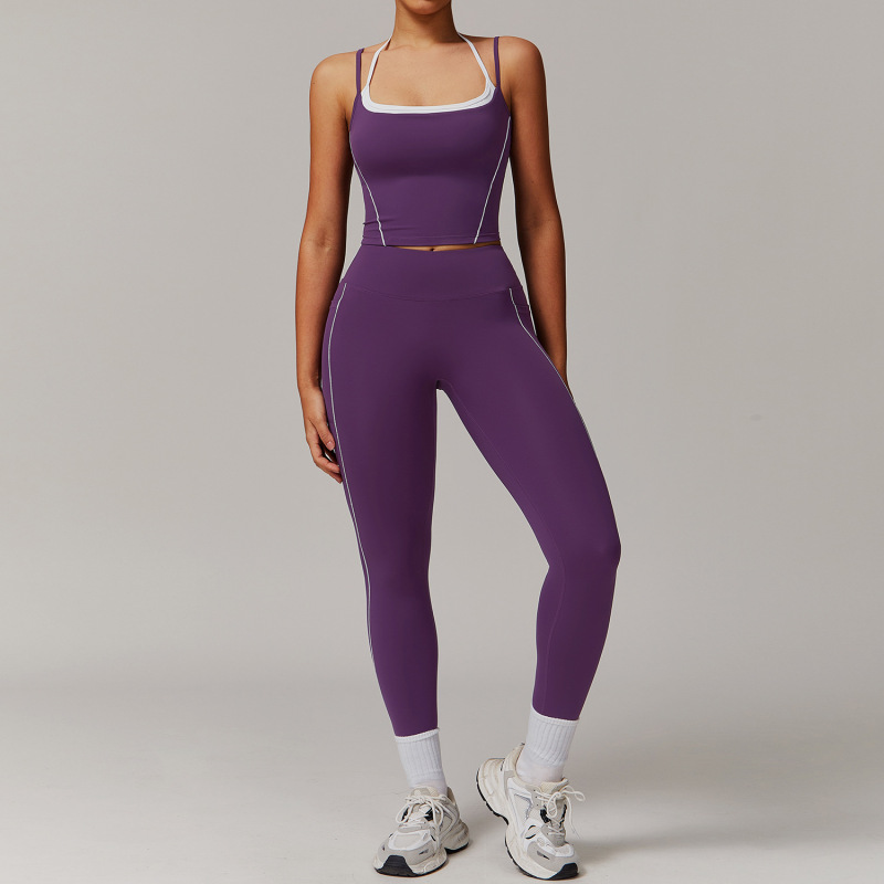 Zechuang fake two-piece neck back yoga suit fold high waist leisure Joker fitness sports suit 5009
