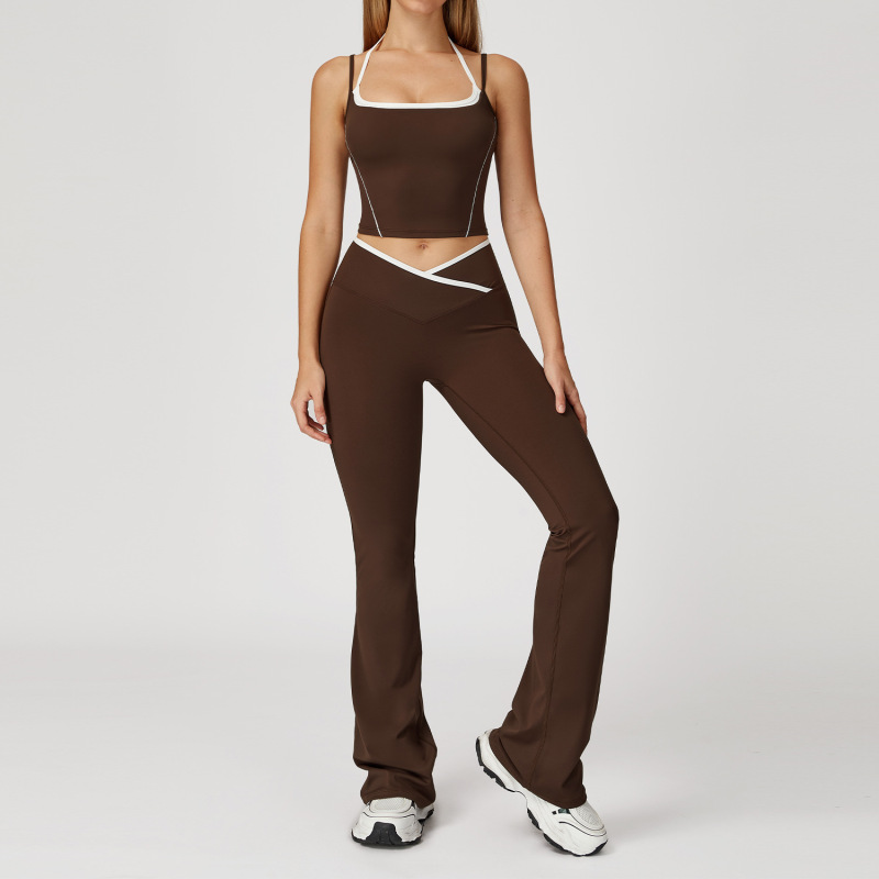 Zechuang fake two-piece neck back yoga suit fold high waist leisure Joker fitness sports suit 5009