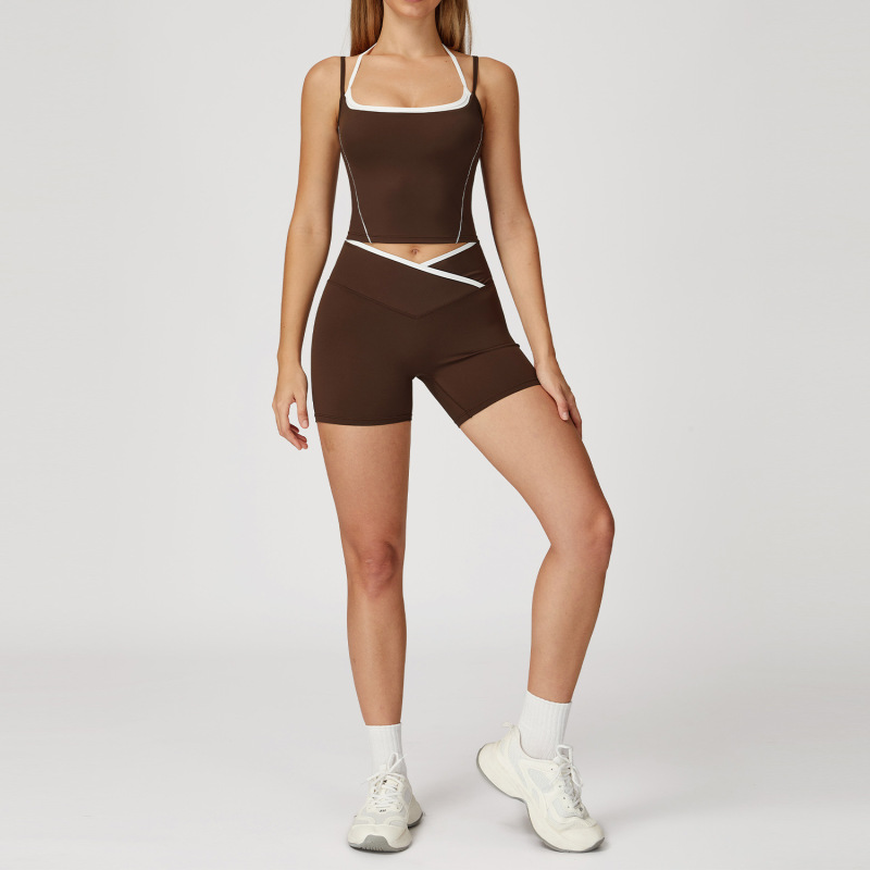 Zechuang fake two-piece neck back yoga suit fold high waist leisure Joker fitness sports suit 5009