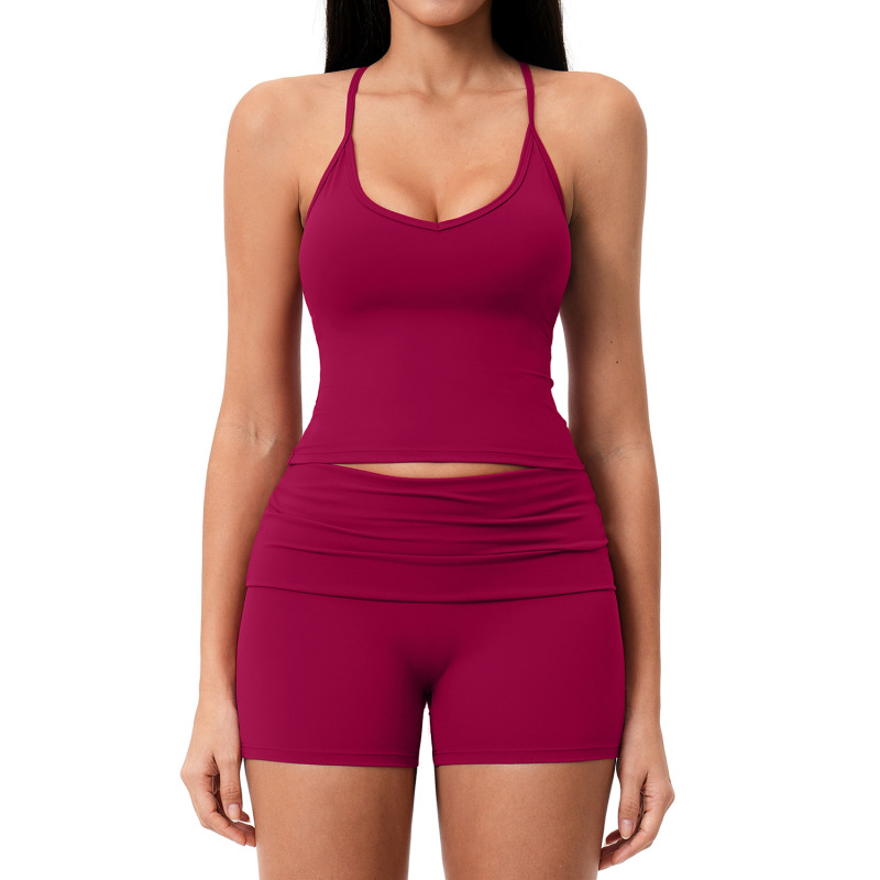 Summer brushed sports yoga set, cross-border style backless casual set, fitness running outdoor commuting set 5558
