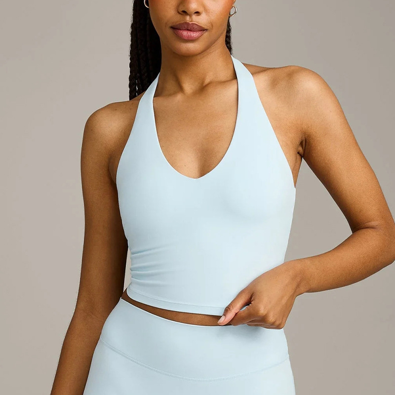 Cross-Border Backless Halter Neck Yoga Vest Sweat-Absorbent Quick-Dry Sports Vest with Removable Chest Pads Fitness Top for Women