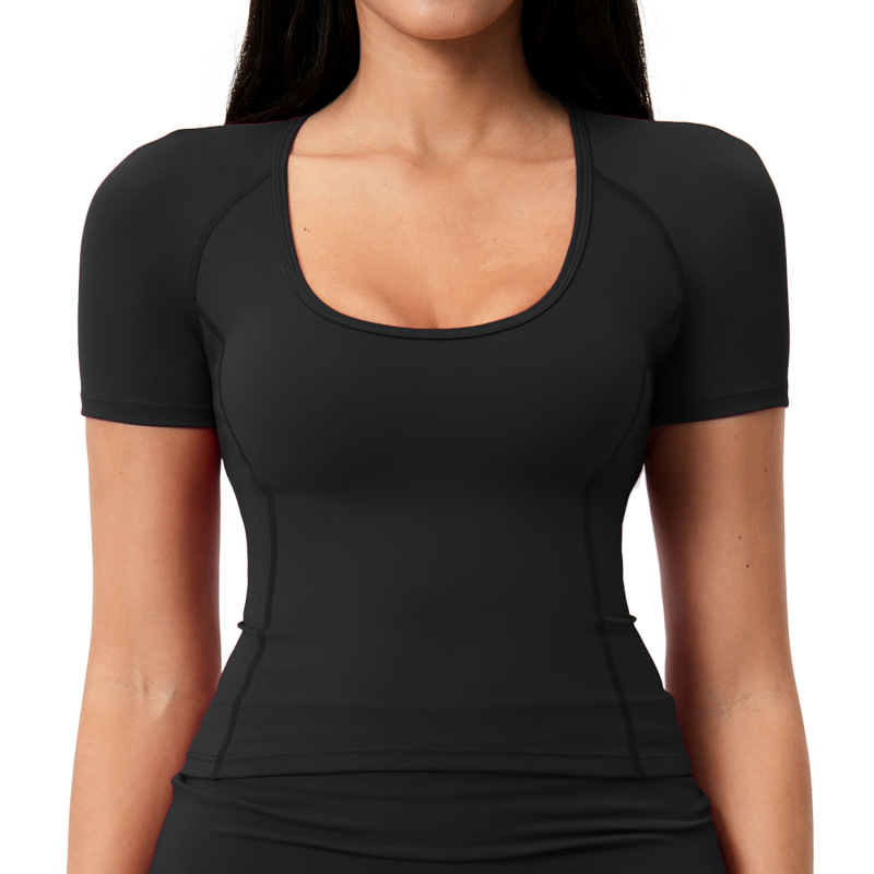 Cross-border brushed yoga T-shirt with 3D lines, slim fit, tummy control, short sleeves, outdoor sports running top 5558