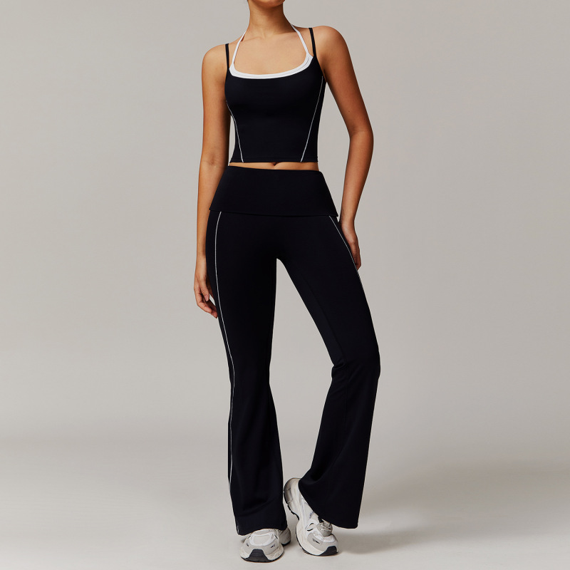 Zechuang fake two-piece neck back yoga suit fold high waist leisure Joker fitness sports suit 5009