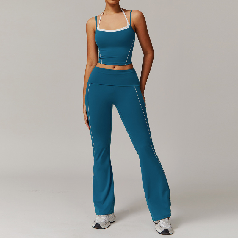 Zechuang fake two-piece neck back yoga suit fold high waist leisure Joker fitness sports suit 5009