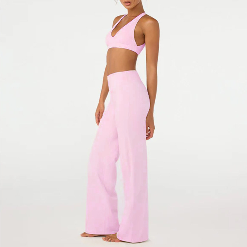 Cross-border European and American style yoga outfit set for women, featuring a push-up back, a high-waisted, bare-feel design, and straight-leg pants.