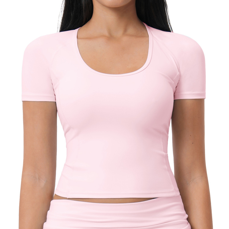 Cross-border brushed yoga T-shirt with 3D lines, slim fit, tummy control, short sleeves, outdoor sports running top 5558