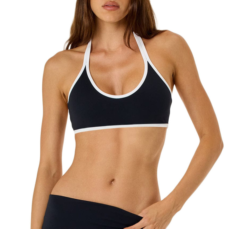 Cross-border halter neck color-blocked edge sports bra, push-up back sports bra, running sports yoga bra, new style