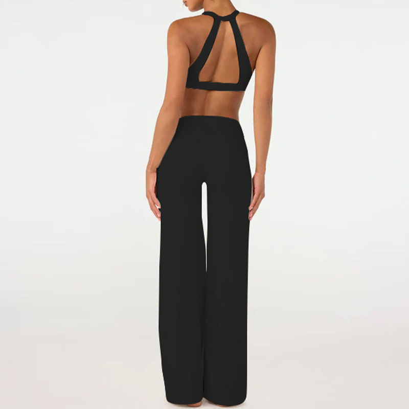 Cross-border European and American style yoga outfit set for women, featuring a push-up back, a high-waisted, bare-feel design, and straight-leg pants.