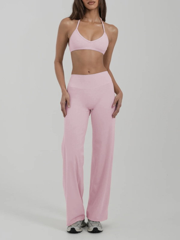 Cross-Border New Style Halter Neck Breast-Revealing Push-Up Underwear Yoga Suit Fitness Sports Trousers Pilates Quick-Drying Two-Piece Set