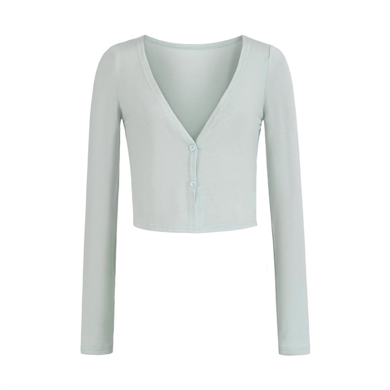Korean-Style Semi-Sheer Long-Sleeve Cardigan Jacket for Women, Summer Short V-Neck Single-Breasted Outerwear for Petite Figures