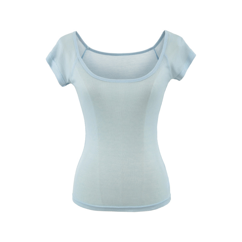 Comfortable Slightly Sheer Large-Neck Short-Sleeve T-Shirt for Women, Summer Slim-Fit Korean Basic Style, Layered Thin Base Shirt Top