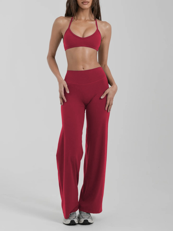 Cross-Border New Style Halter Neck Breast-Revealing Push-Up Underwear Yoga Suit Fitness Sports Trousers Pilates Quick-Drying Two-Piece Set