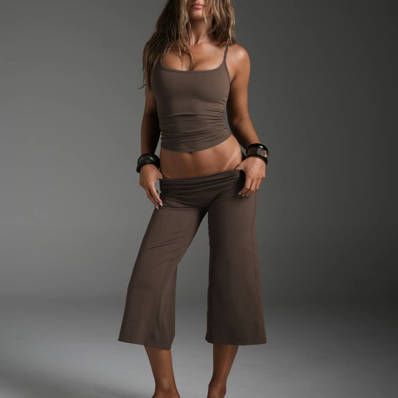 New Cross-Border Yoga Outfit Set: Women's Camisole Top and Cropped Wide-Leg Pants for Sports and Fitness Running Set