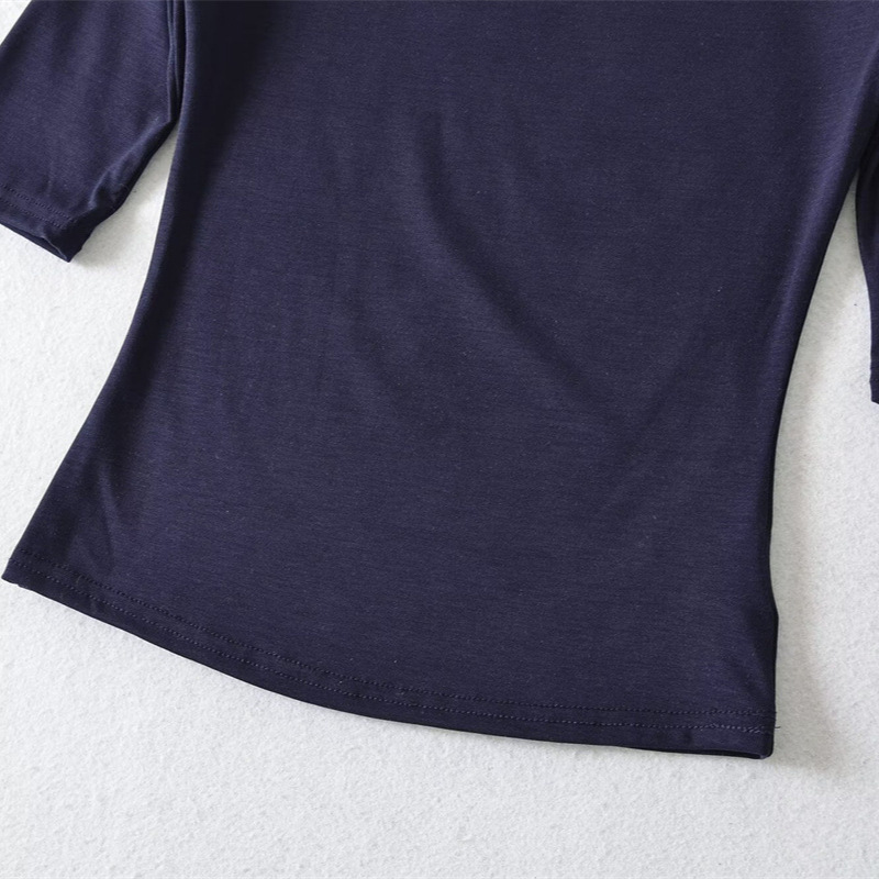 Navy Blue Asymmetrical Shoulder Mid-Sleeve T-Shirt for Women, Summer 2026, Off-Shoulder Design, Tight-Fitting Base Layer, Pure Desire Spicy Girl Top