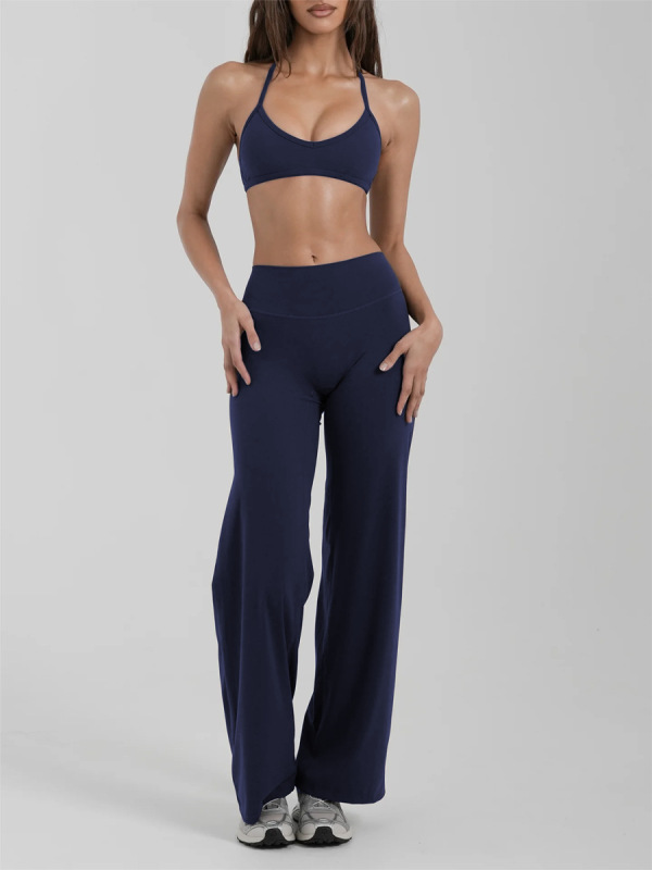 Cross-Border New Style Halter Neck Breast-Revealing Push-Up Underwear Yoga Suit Fitness Sports Trousers Pilates Quick-Drying Two-Piece Set